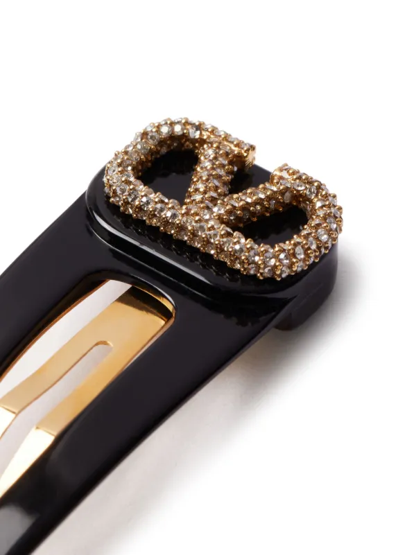 VALENTINO正規品/送料/関税込み V ロゴ Crystal Hair clip Vロゴ シグネチャー レジン X メタル X クリスタル ヘアクリップ