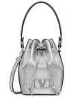 Valentino Garavani mini VLogo Signature metallic bucket bag - Grey