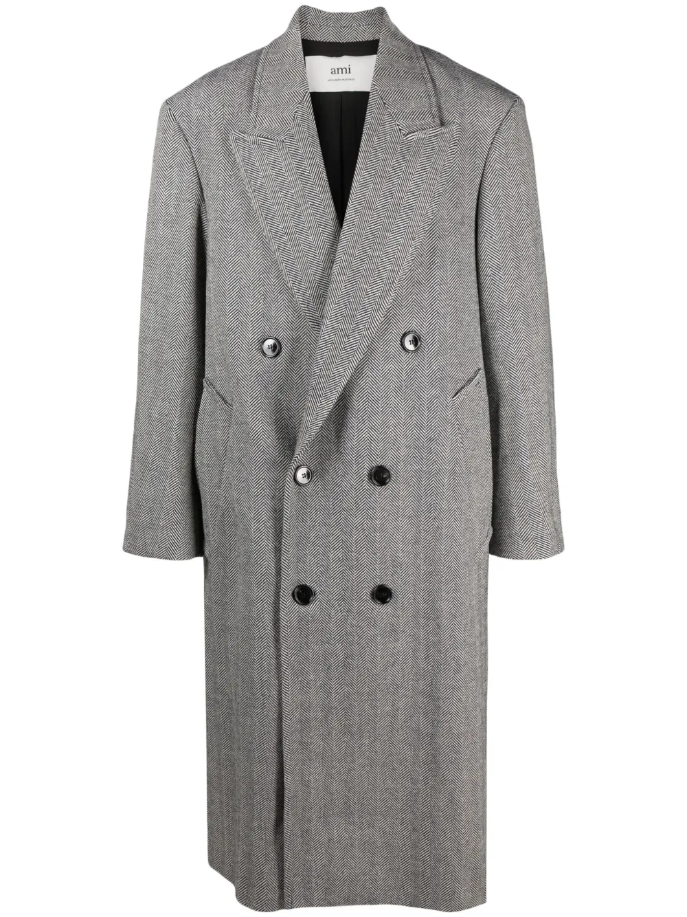 AMI Paris herringbone-pattern double-breasted coat Blauw