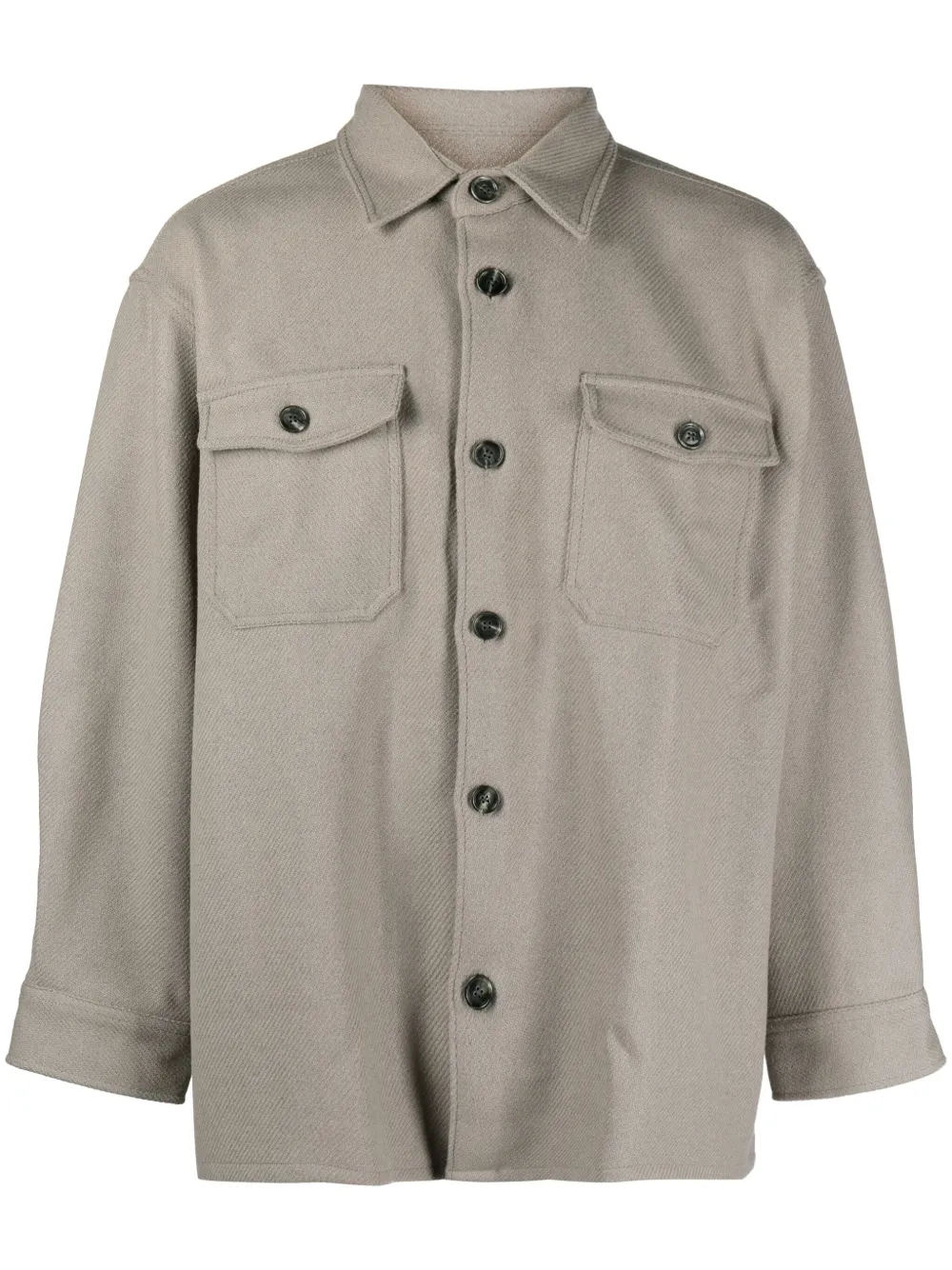 AMI Paris spread-collar wool-blend shirt jacket Beige