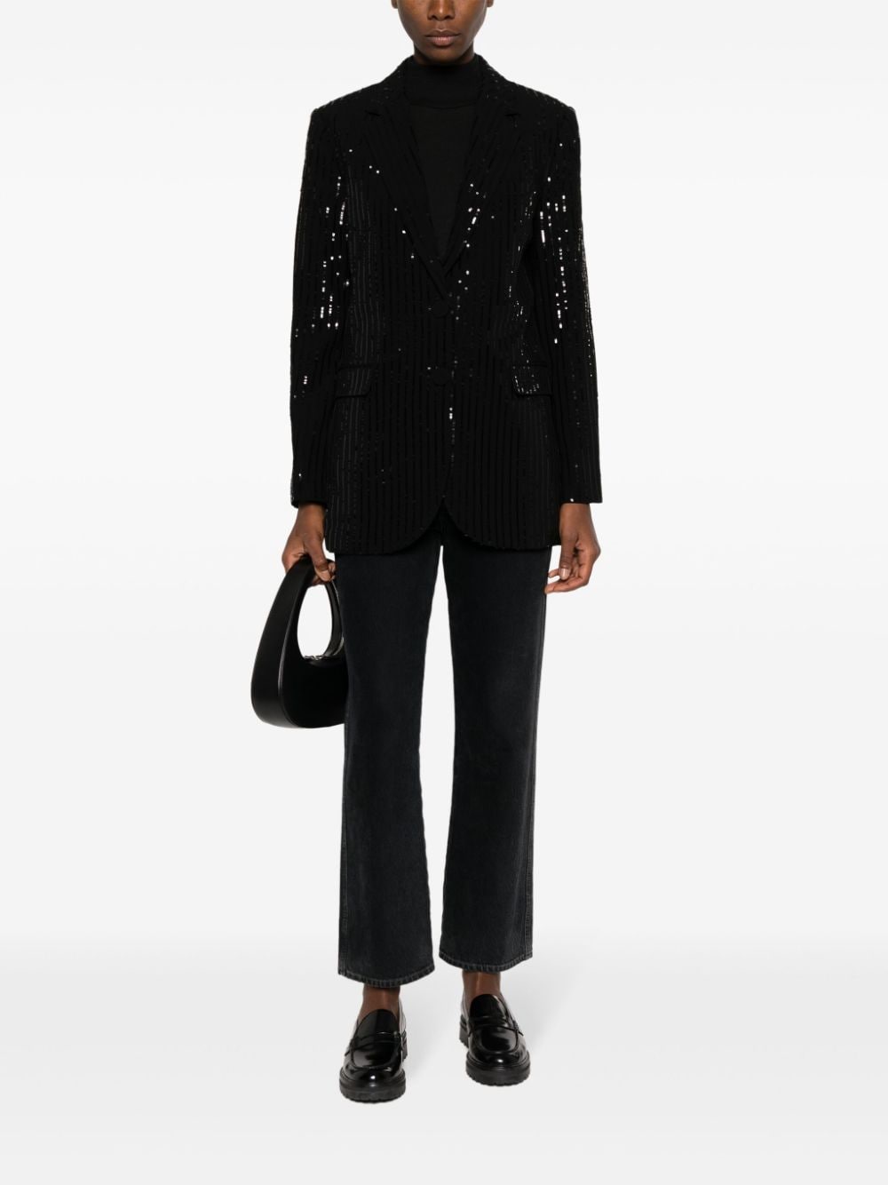 Shop Michael Michael Kors Sequin-embellished Striped Blazer In Black