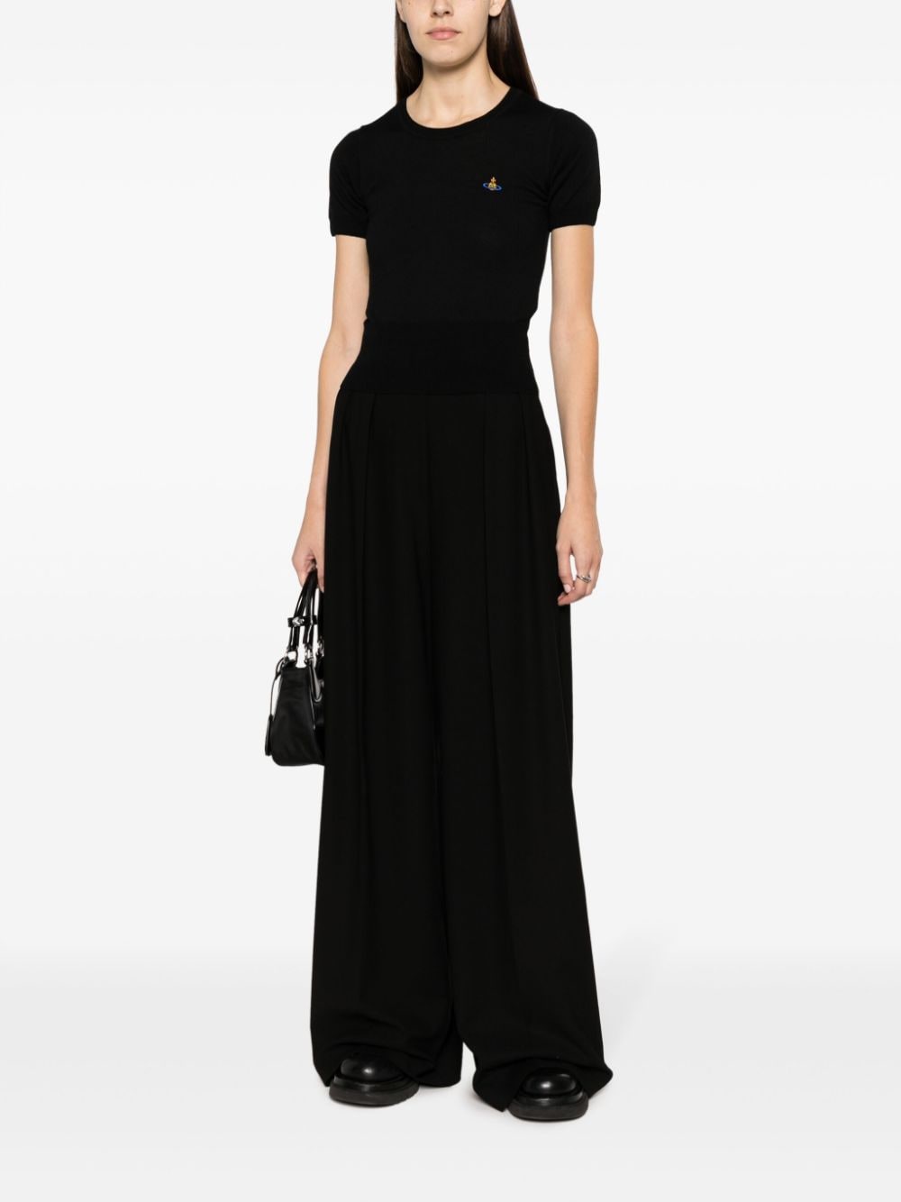 Shop Vivienne Westwood Orb-embroidered Virgin-wool Knitted Top In Black