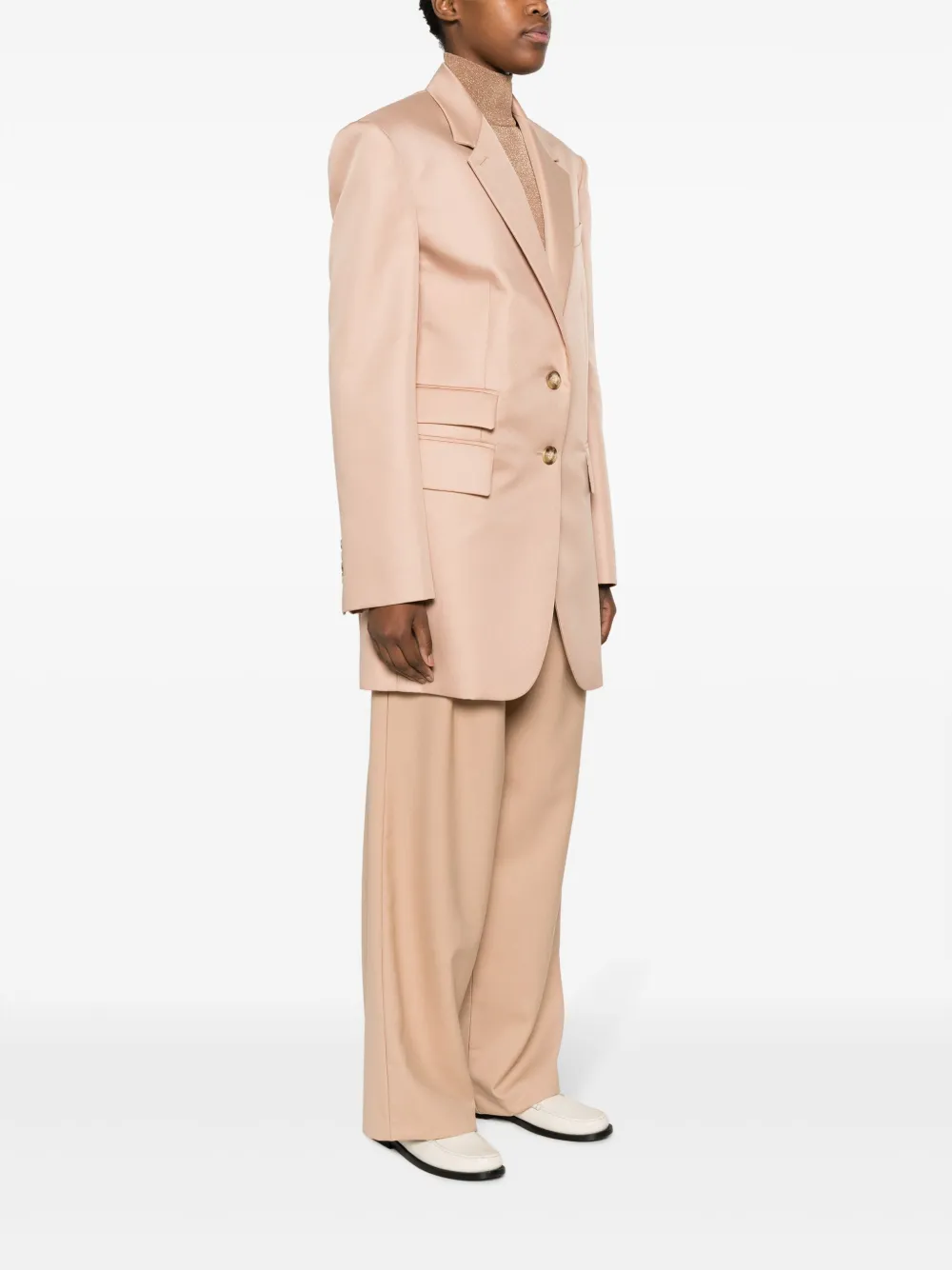 Shop Sportmax Notched-lapels Single-breasted Blazer In Nude