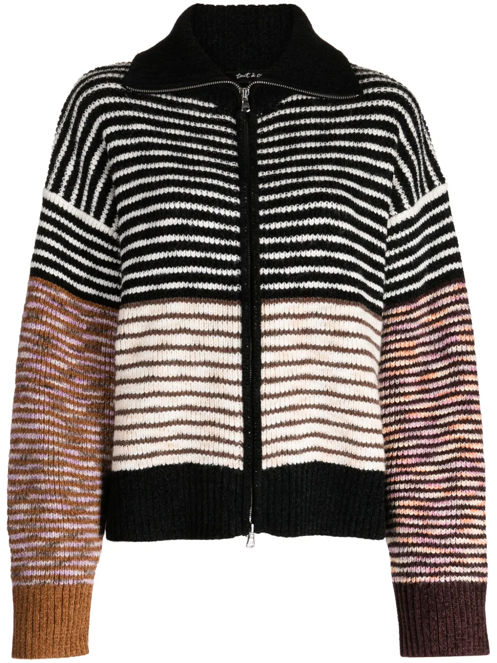 Tout A Coup Stripe-pattern Intarsia-knit Cardigan In Black