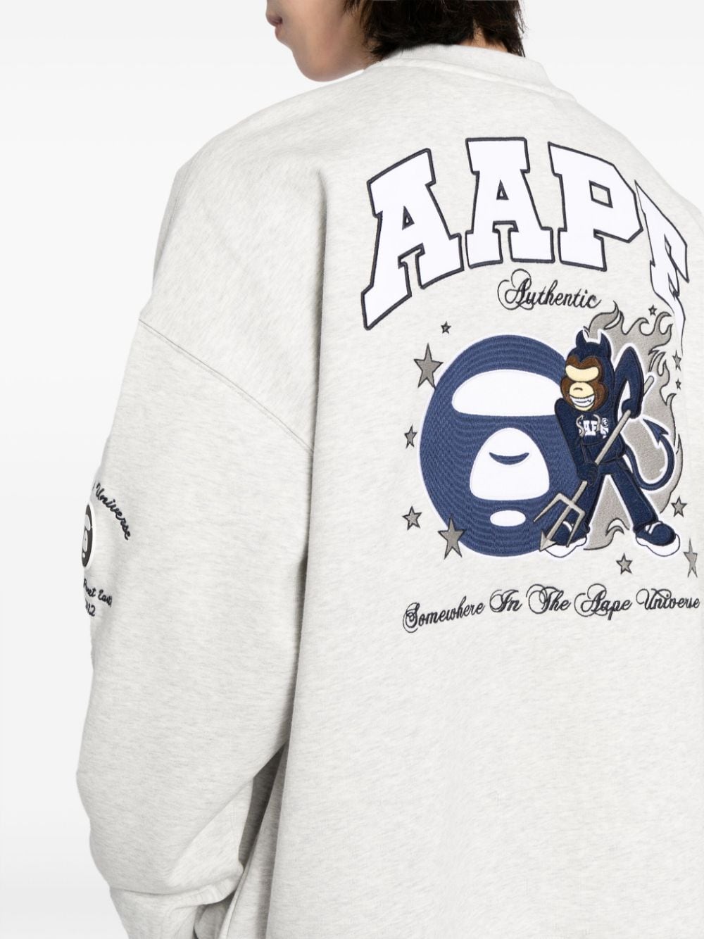 Shop Aape By A Bathing Ape Logo-embroidered Jersey Sweatshirt In Grey