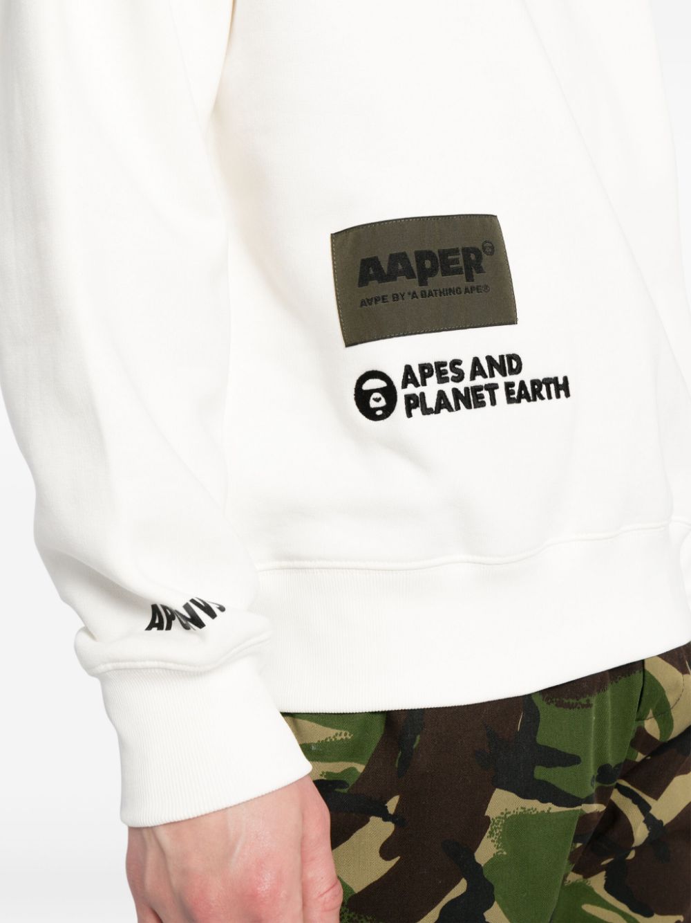 Shop Aape By A Bathing Ape Logo-embroidered Jersey Sweatshirt In Neutrals