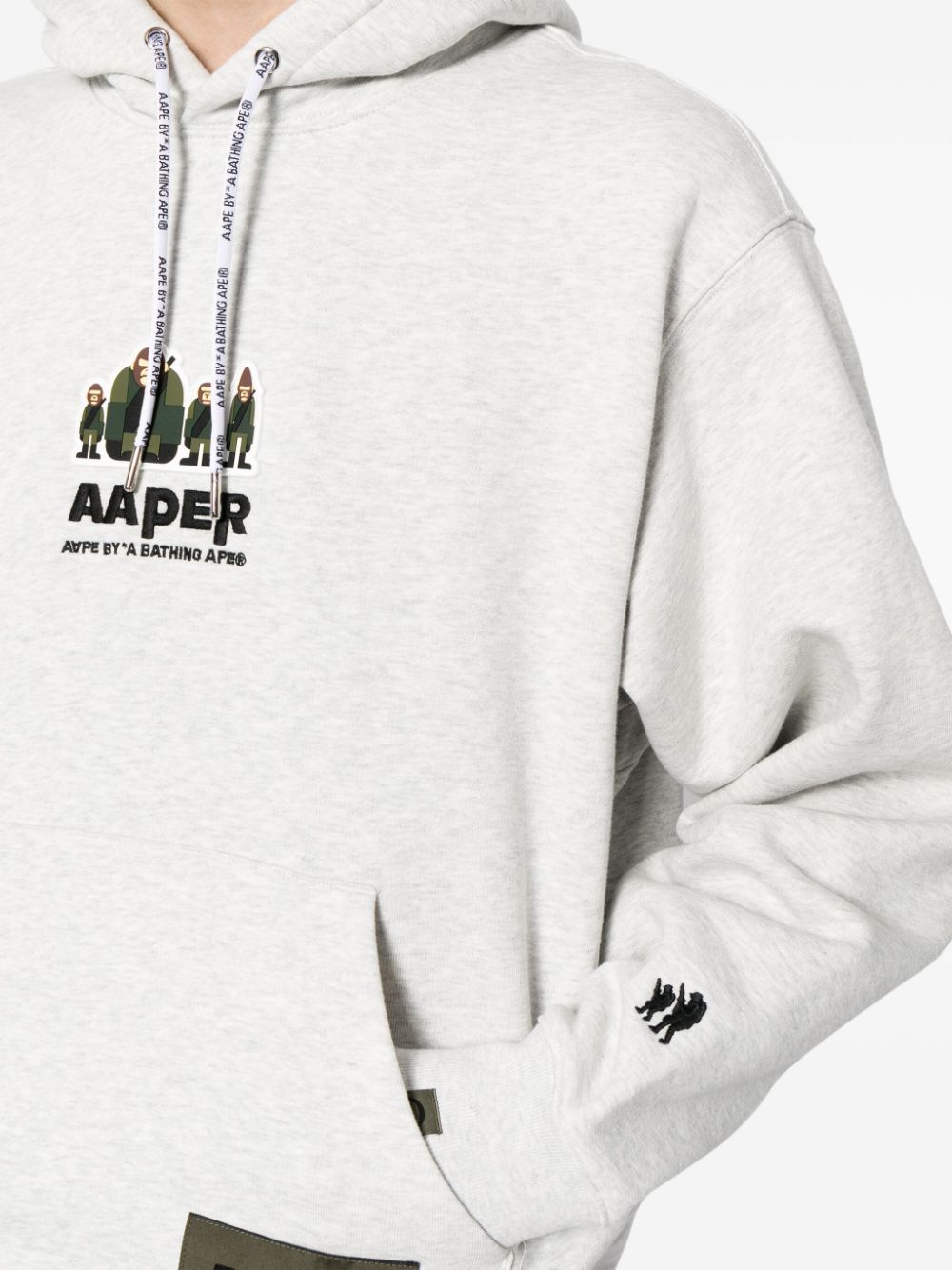 Shop Aape By A Bathing Ape Logo-embroidered Mélange-jersey Hoodie In Grey