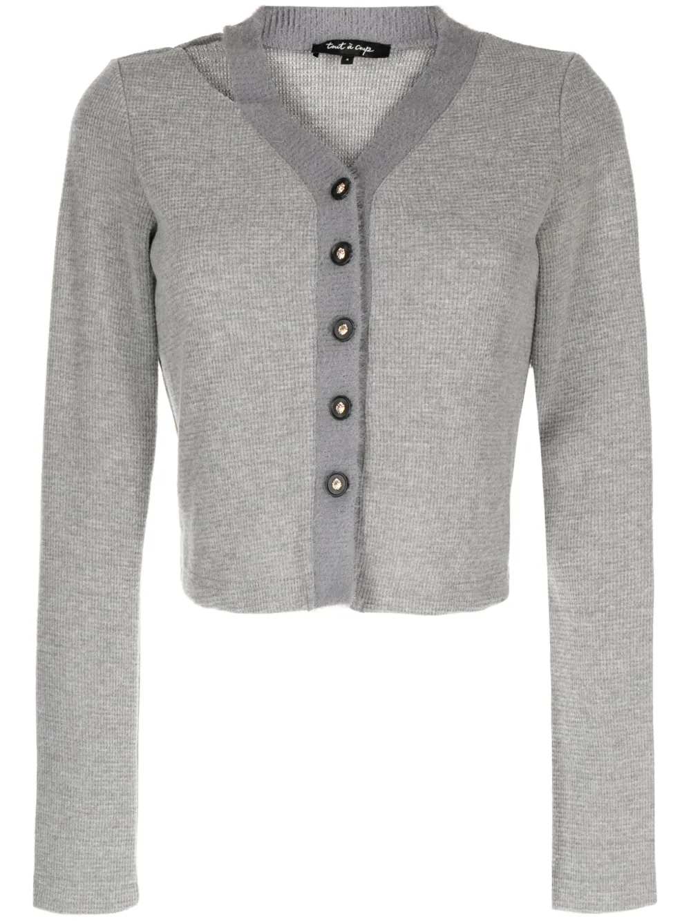 Tout A Coup Cut-out V-neck Cropped Jacket In Gray