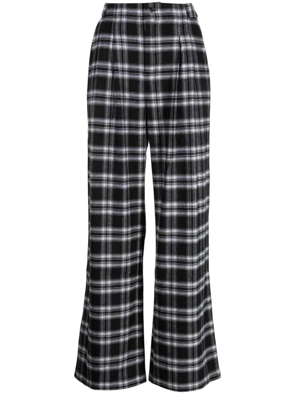 Tout A Coup Checkered Pleated Straight-leg Trousers In Black