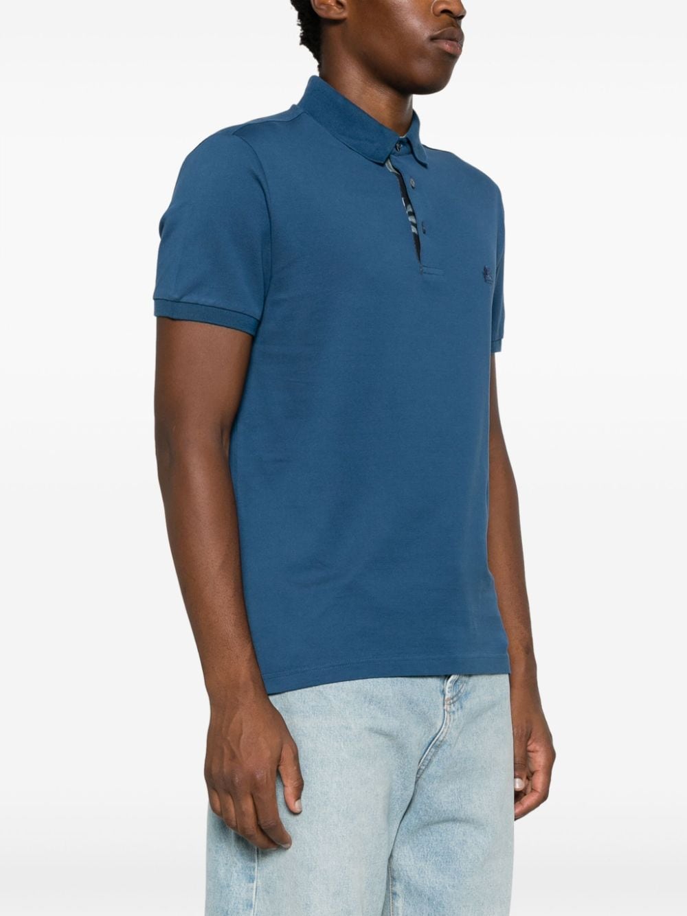 Shop Etro Logo-embroidered Cotton Polo Shirt In Blue