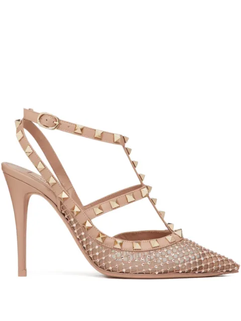 Valentino Garavani Rockstud 100mm crystal-embellished mesh pumps