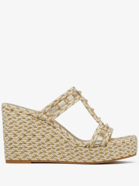 Valentino Garavani Rockstud laminated nappa wedge sandals 90 mm