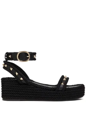 Buckle Strap Espadrille Wedge Sandals - Black Ptn