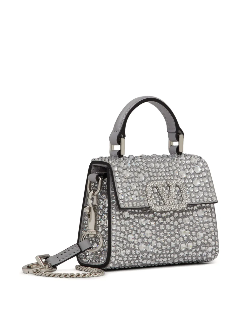 Shop Valentino Mini Vsling Embroidered Handbag In Silver