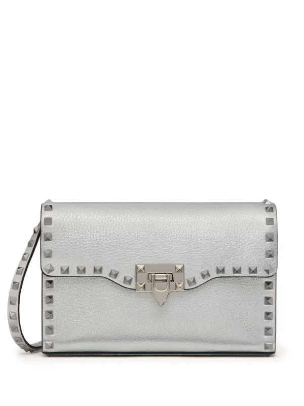 Valentino Garavani Rockstud Leather Shoulder Bag Silver
