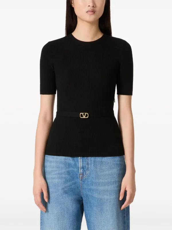 Valentino Garavani VLogo Signature belted wool jumper women Virgin Wool L Black