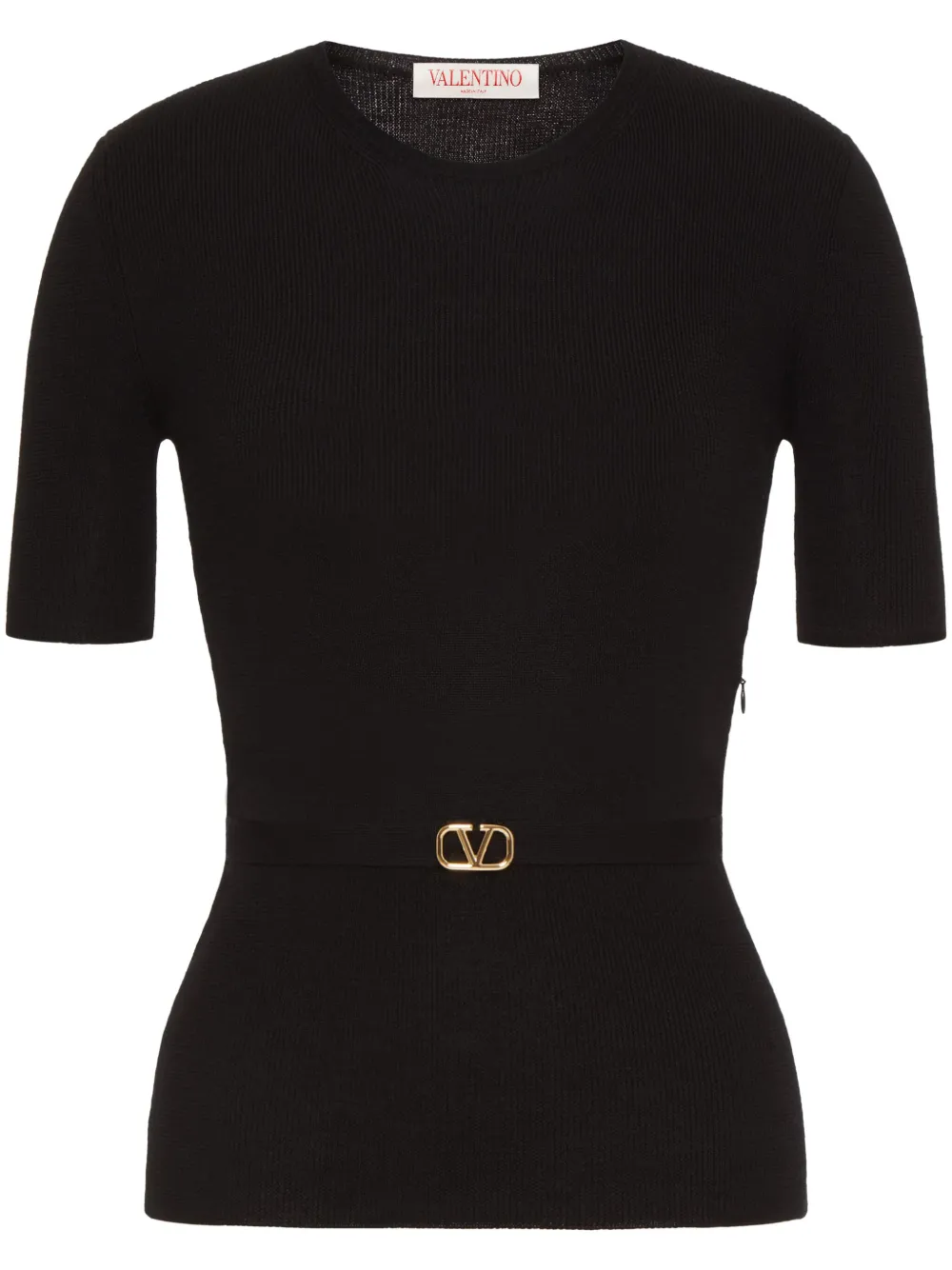 Shop Valentino Vlogo Signature Belted Wool Jumper In Black