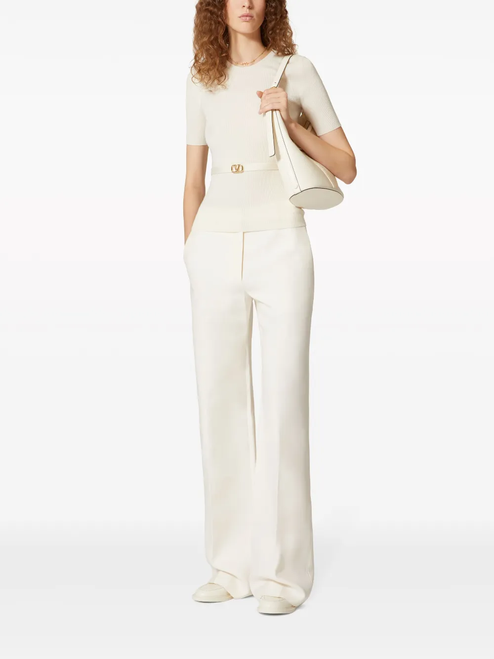 Shop Valentino Crepe Couture Wide-leg Trousers In White