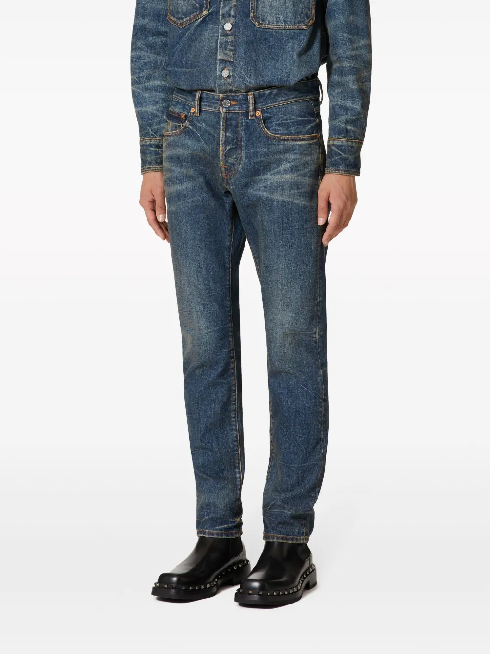 Shop Valentino V-detail Straight-leg Jeans In Blue