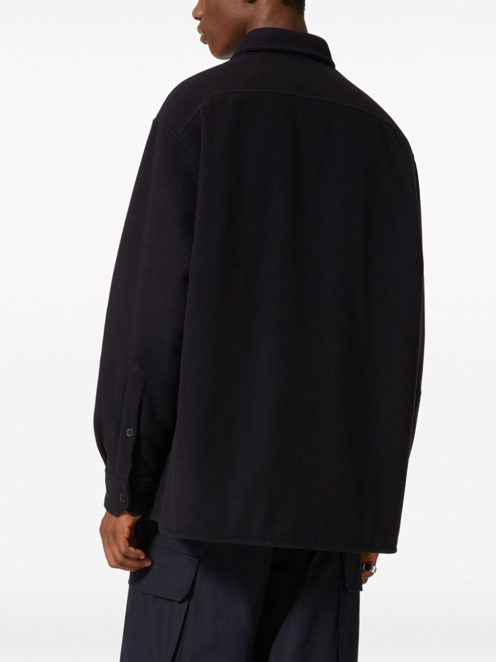 Shop Valentino V-detail Shirt Jacket In Black