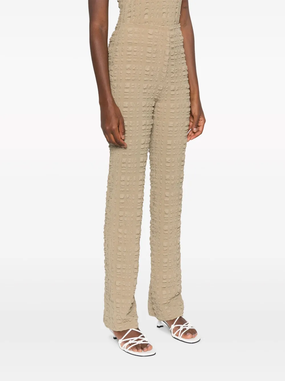 Shop Nanushka Juna Seersucker Slim-fit Trousers In Neutrals