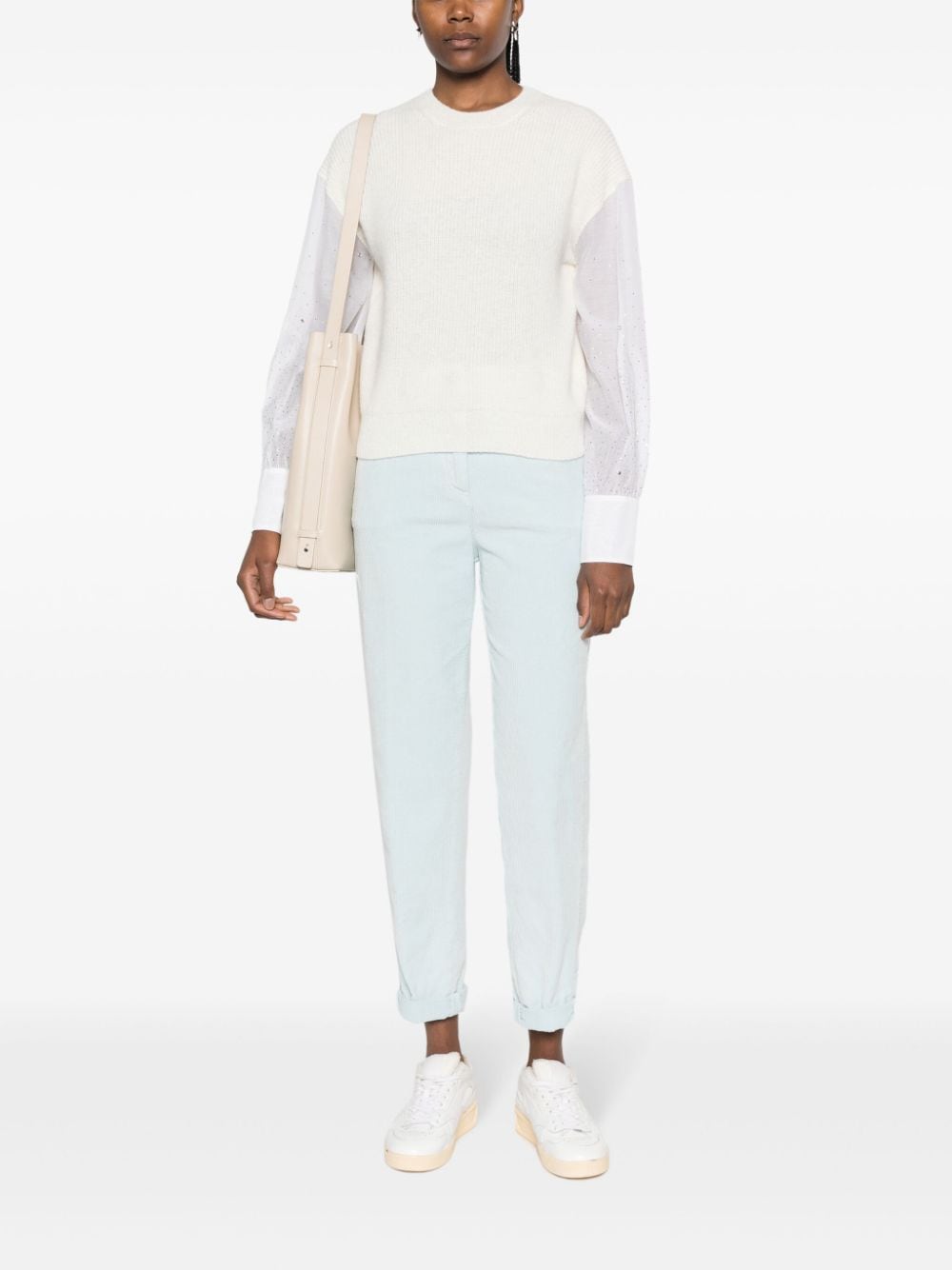 Shop Peserico Sheer-sleeve Knitted Jumper In White