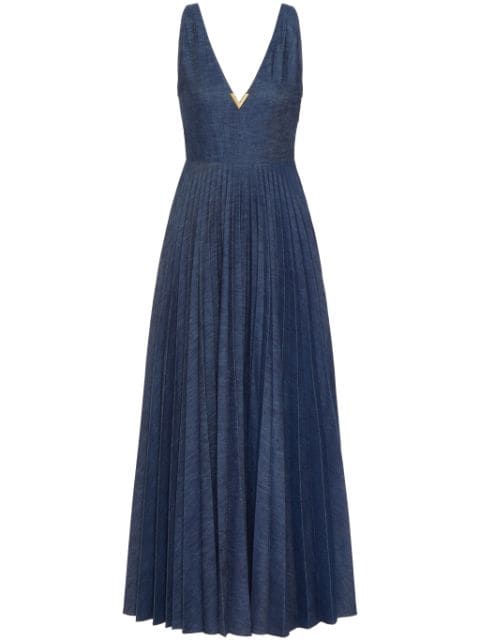 Valentino Garavani VGold chambray pleated maxi dress