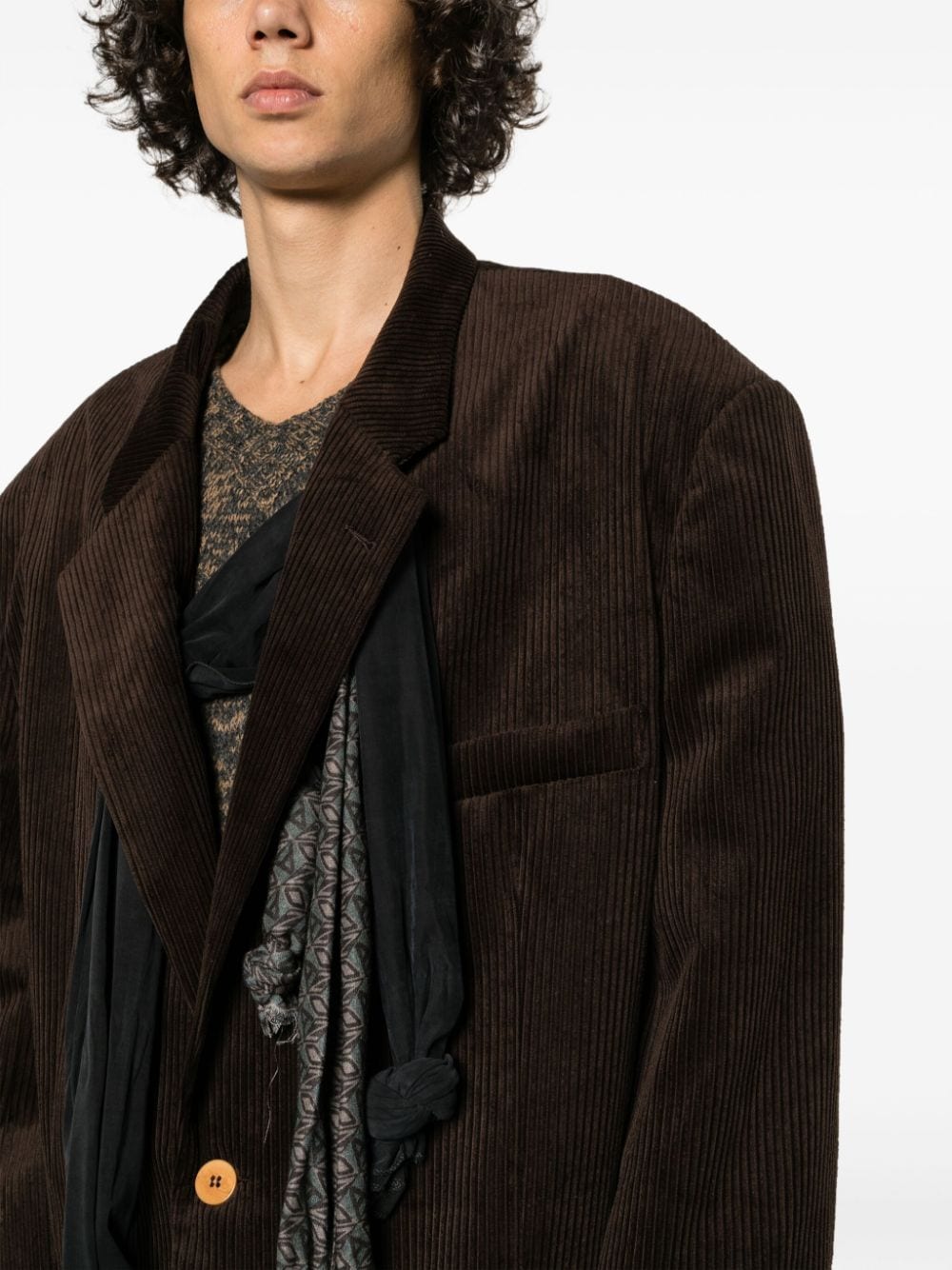 Shop Magliano Attached-scarf Corduroy-cotton Blazer In Brown