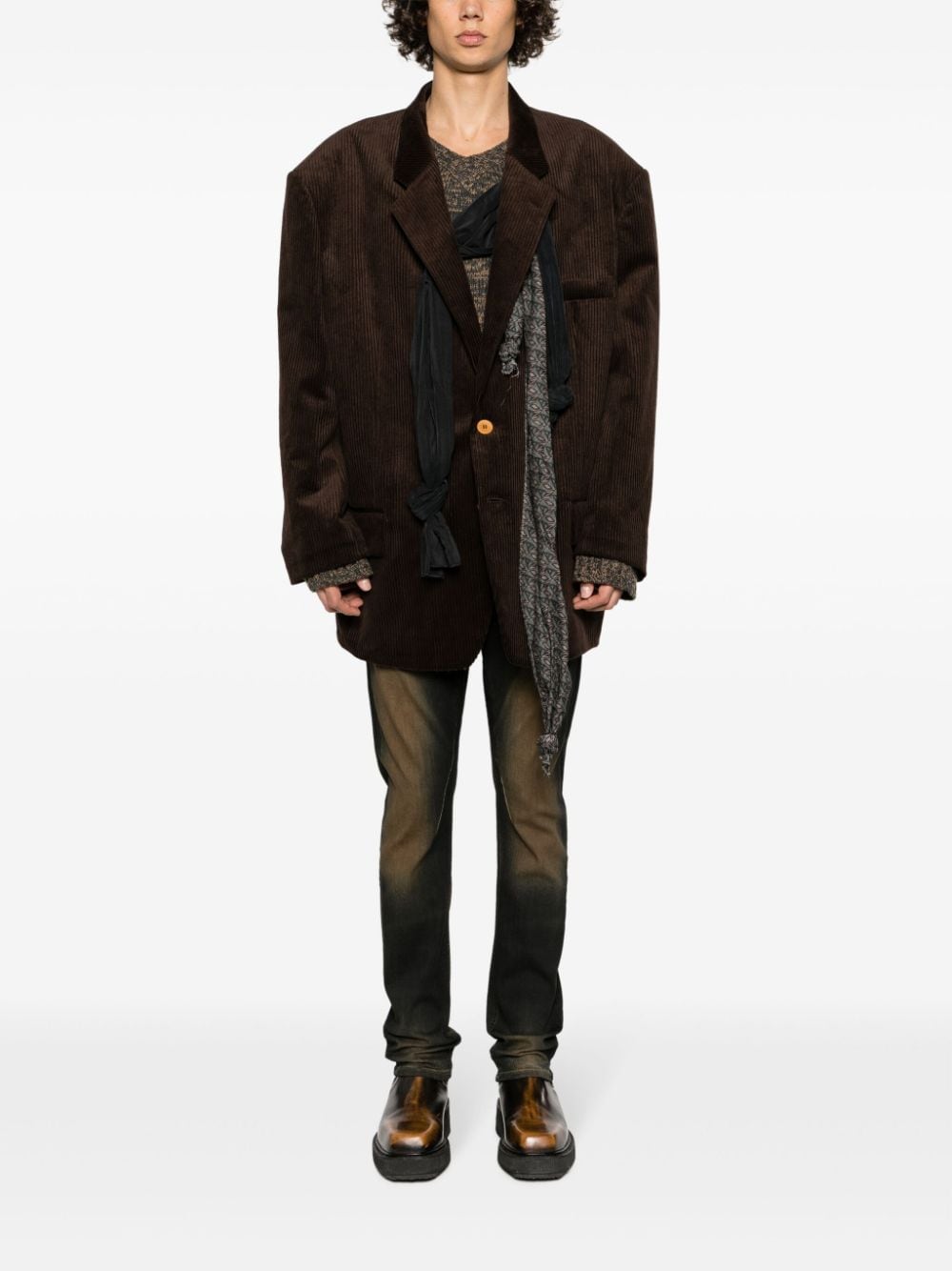 Shop Magliano Attached-scarf Corduroy-cotton Blazer In Brown