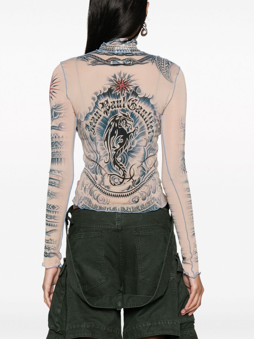 Shop Jean Paul Gaultier Tattoo-print Mesh Top In Brown