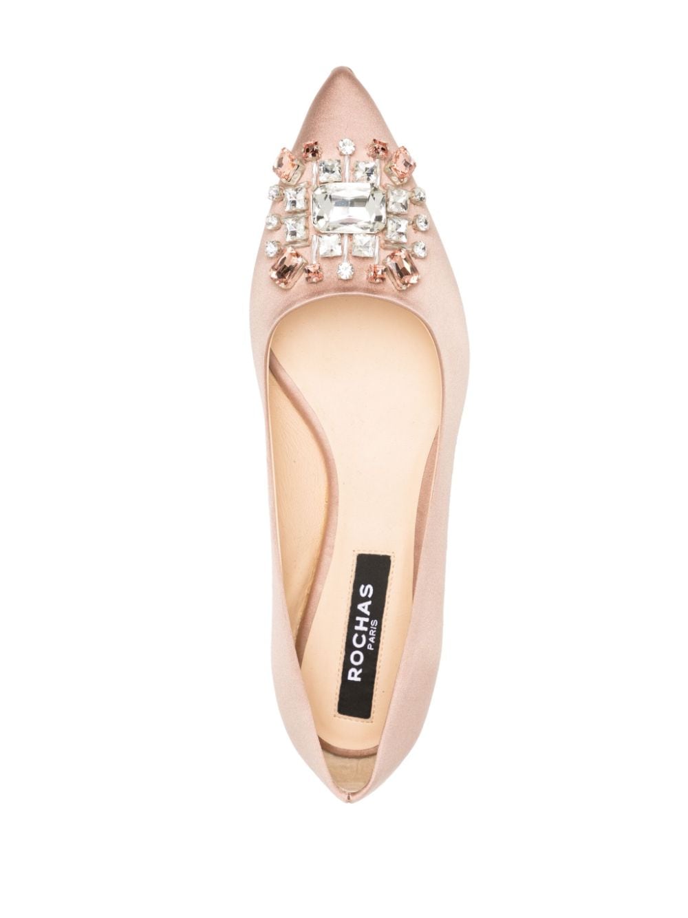 Shop Rochas Crystal-embellished Satin Ballerina Shoes In Pink