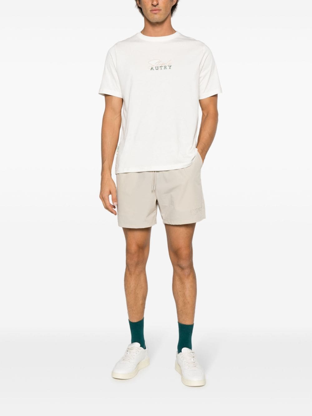 Shop Autry Logo-embroidered Cotton T-shirt In White