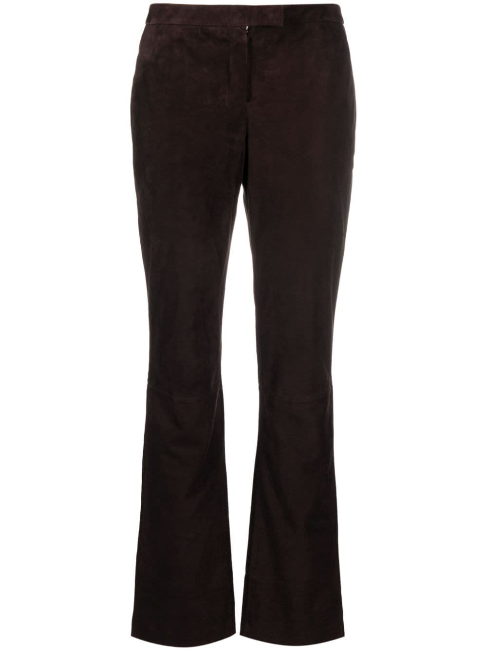 Theory Flared Leather Trousers In Brown