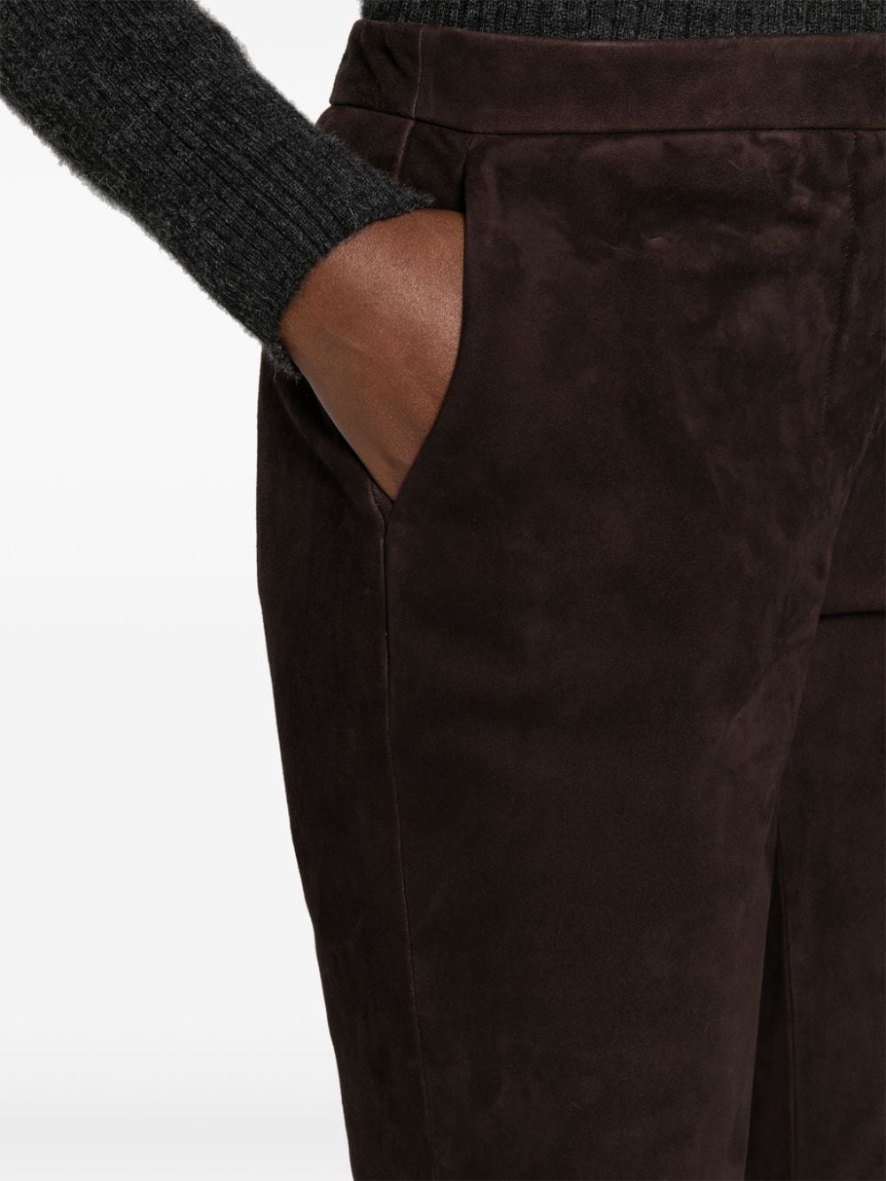 Shop Theory Flared Leather Trousers In Brown