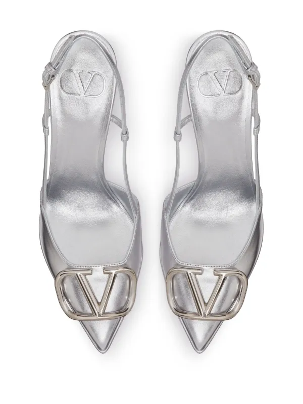 Valentino Garavani VLogo Metallic Leather Pumps | Silver