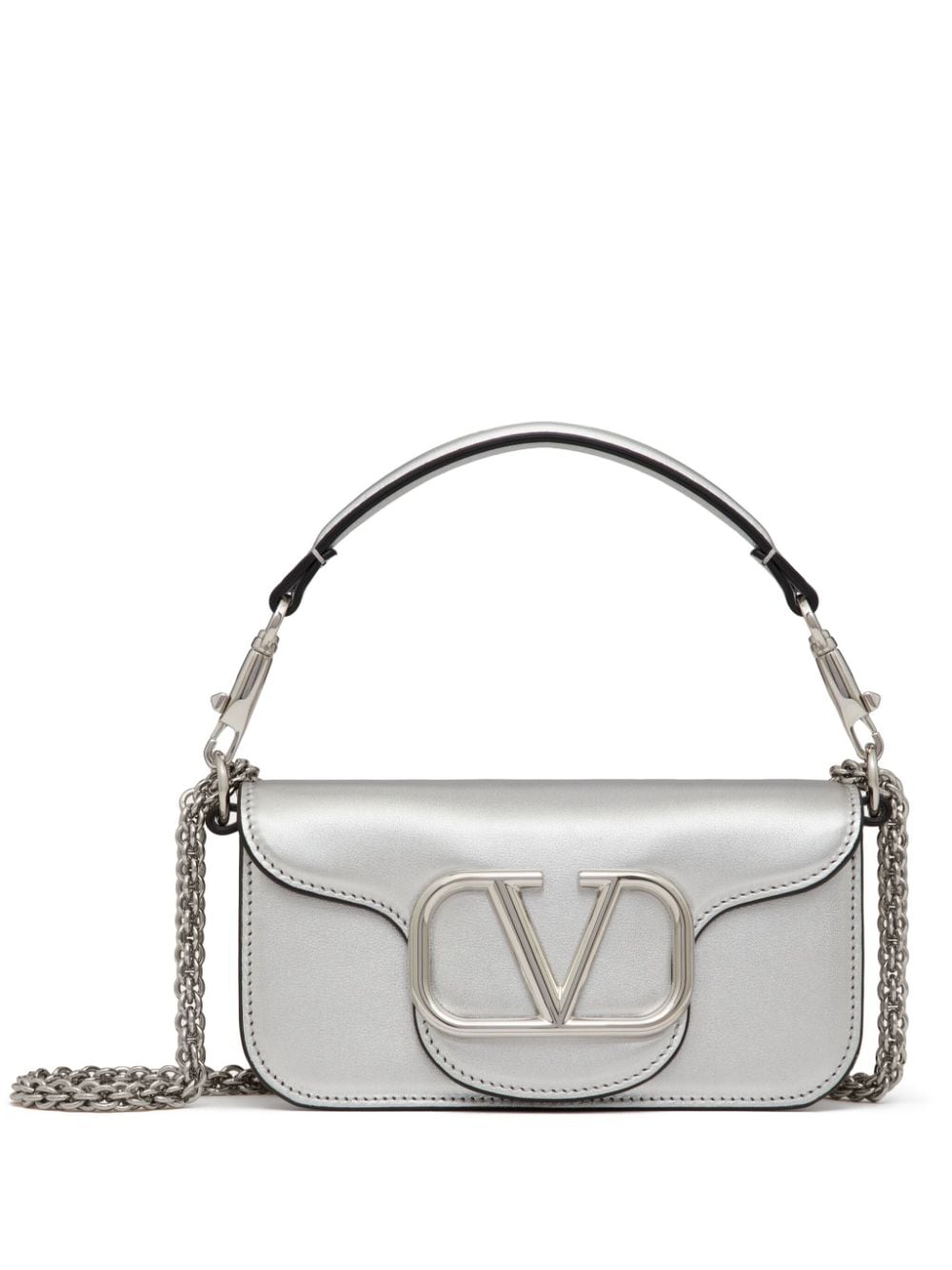 Valentino Garavani Small Locò Metallic Shoulder Bag In Grey