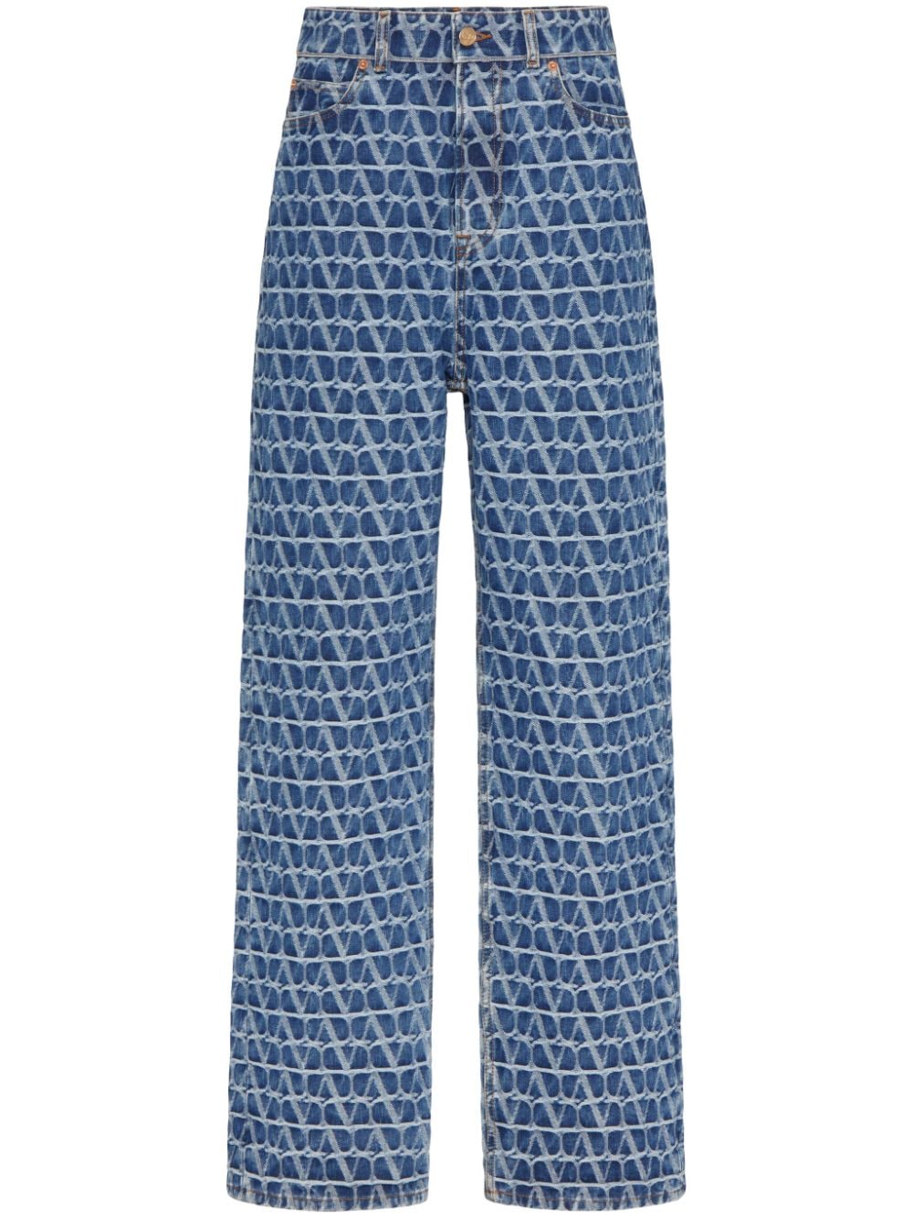 Shop Valentino Toile Iconographe Straight-leg Jeans In Blue