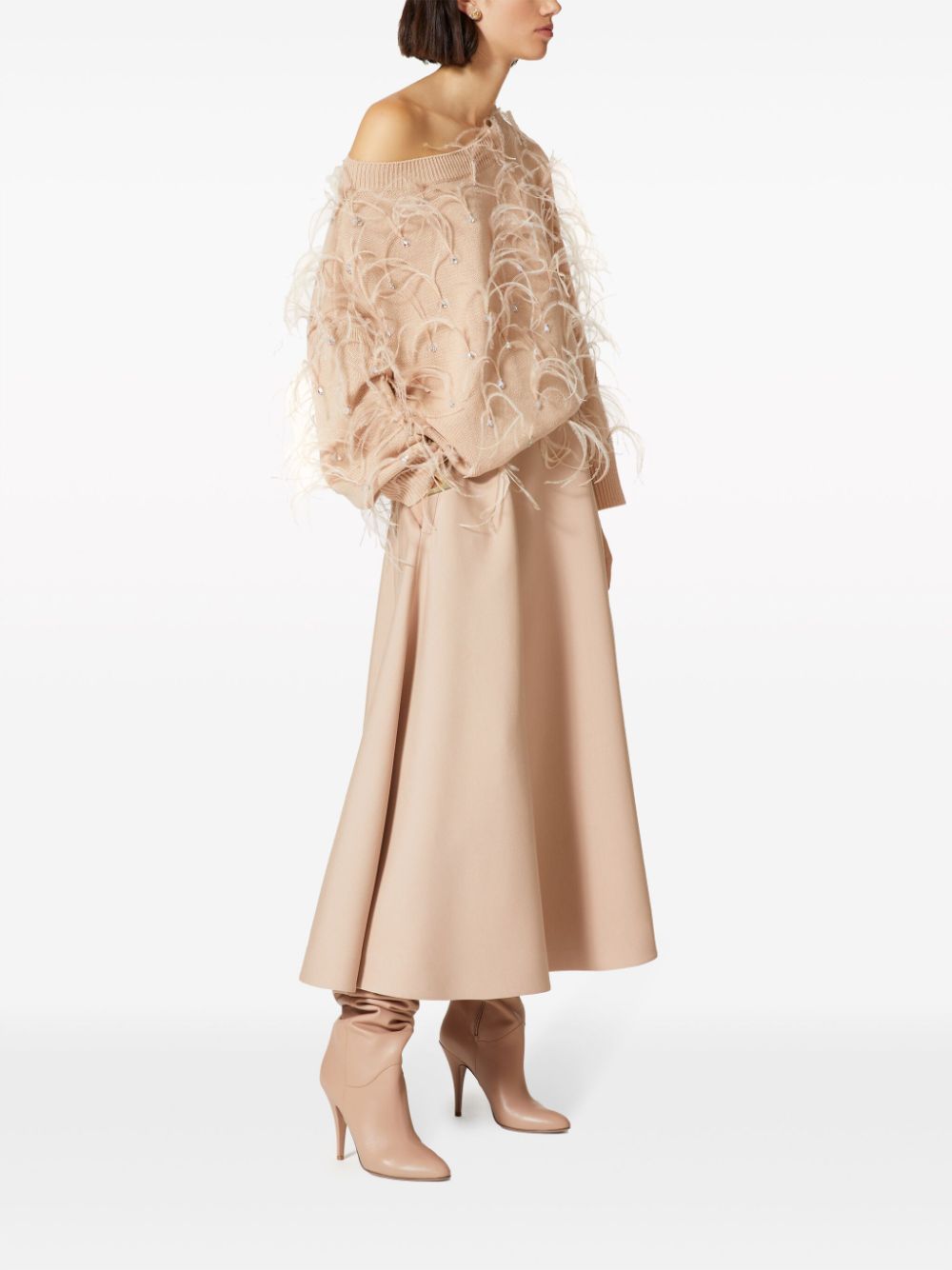 Shop Valentino Crepe Couture Midi Skirt In Pink