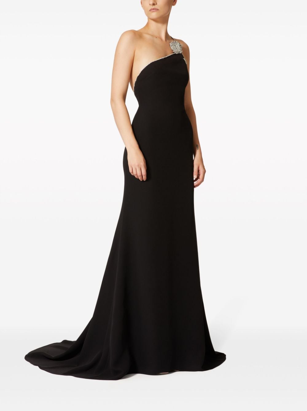 Shop Valentino One-shoulder Floor-length Silk Gown In Black
