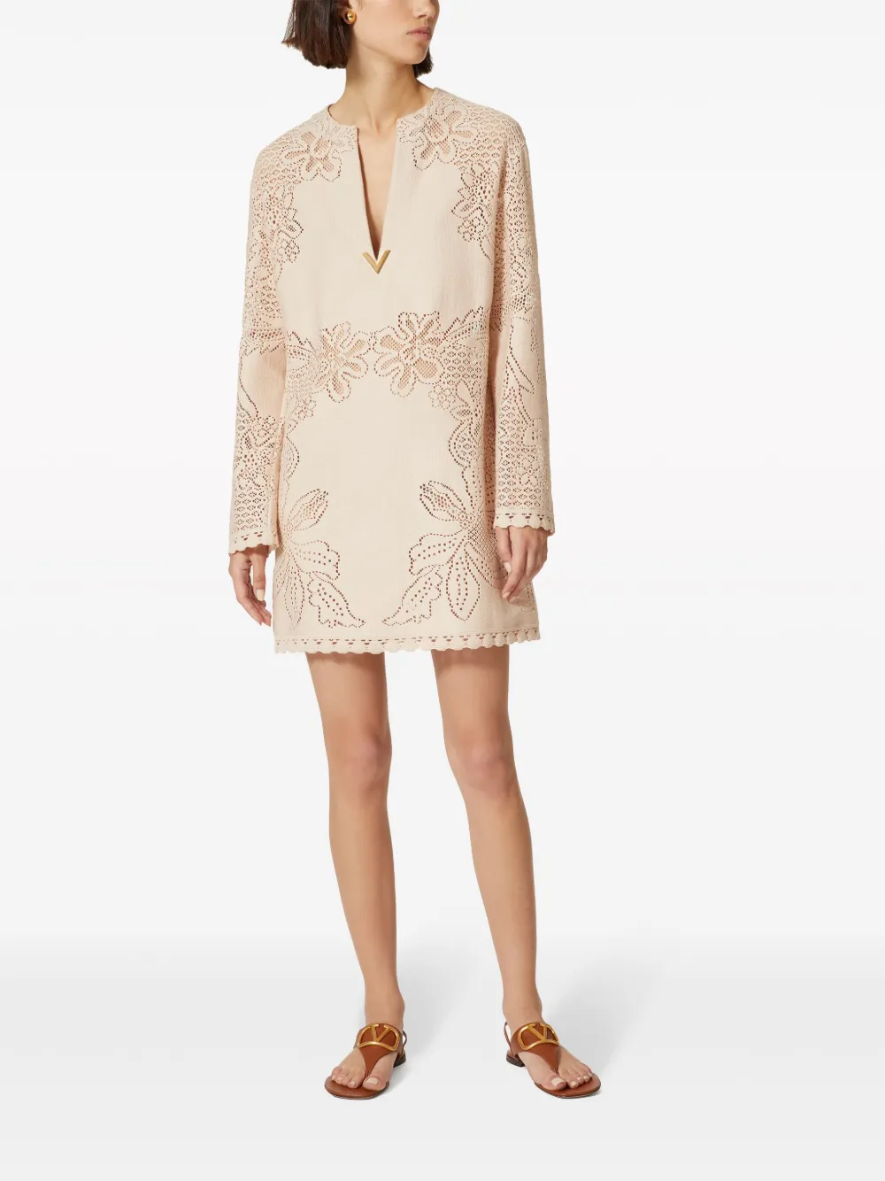 Valentino Garavani VGold mini-jurk met geborduurde bloemen Beige