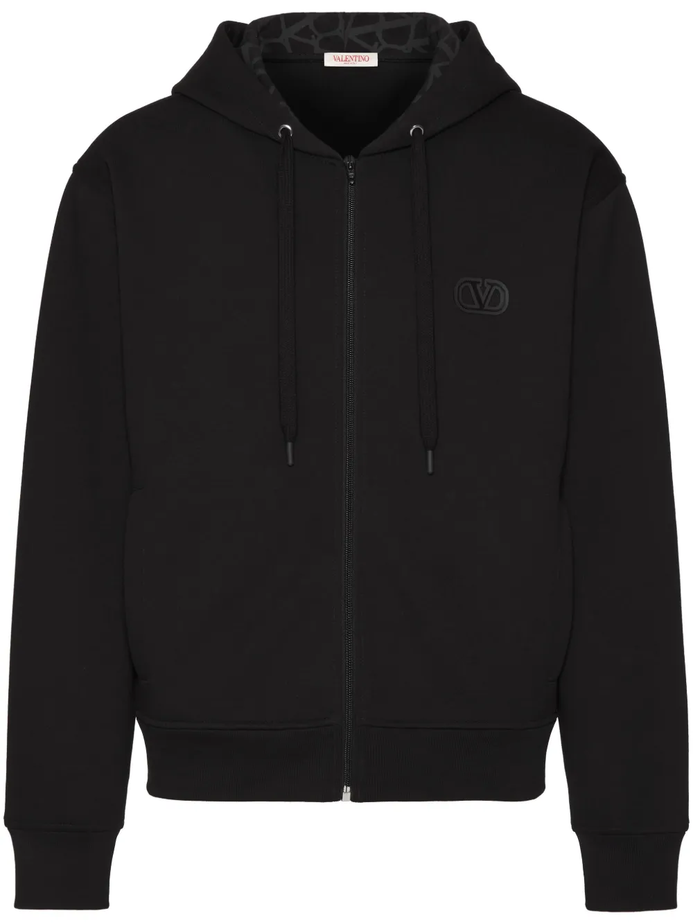 Valentino Vlogo Signature Zip-up Hoodie In Black