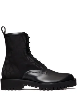 Valentino Garavani Toile Iconographe Leather Combat Boots | Black |  FARFETCH HK