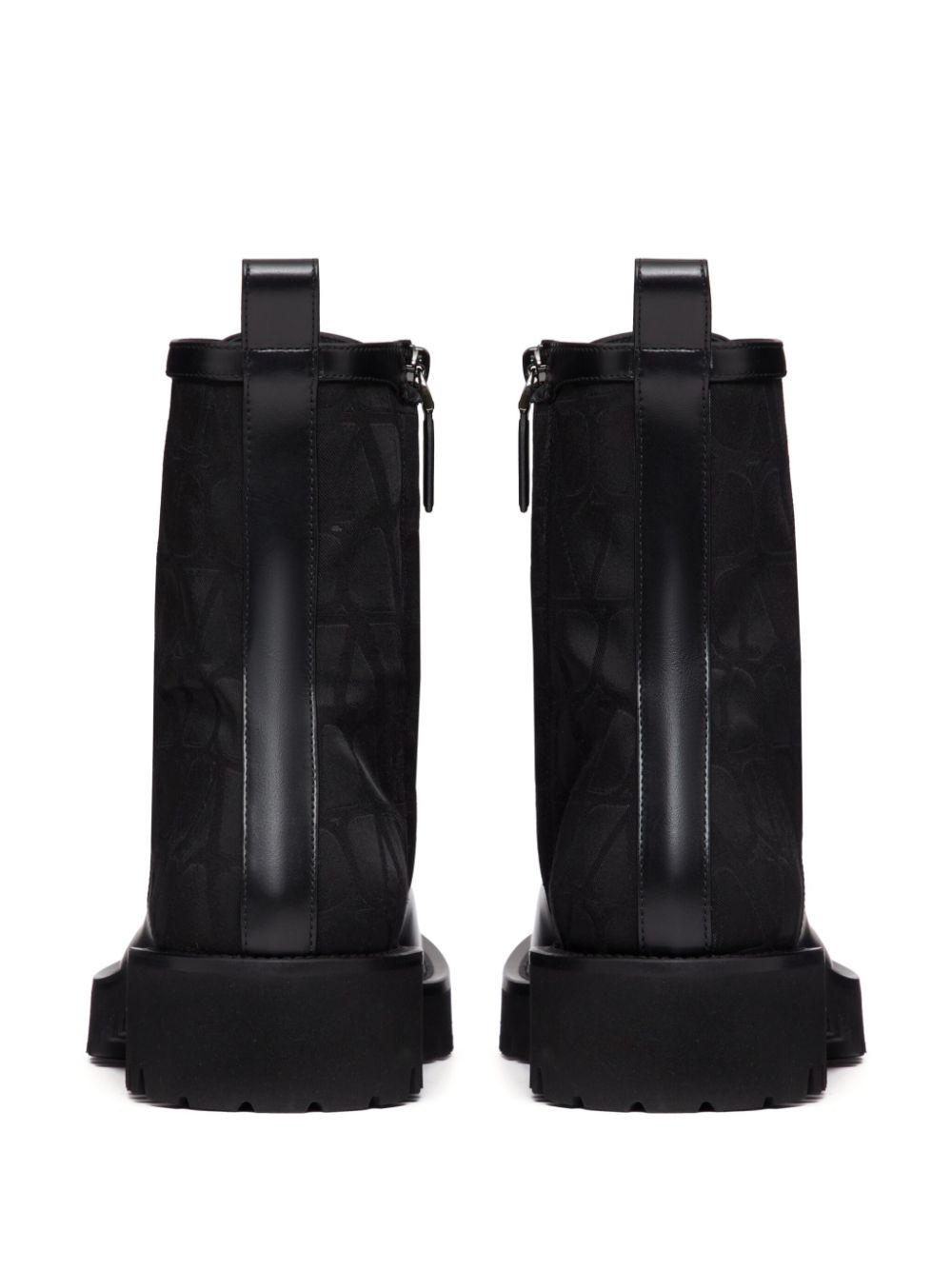 Shop Valentino Toile Iconographe Leather Combat Boots In Black