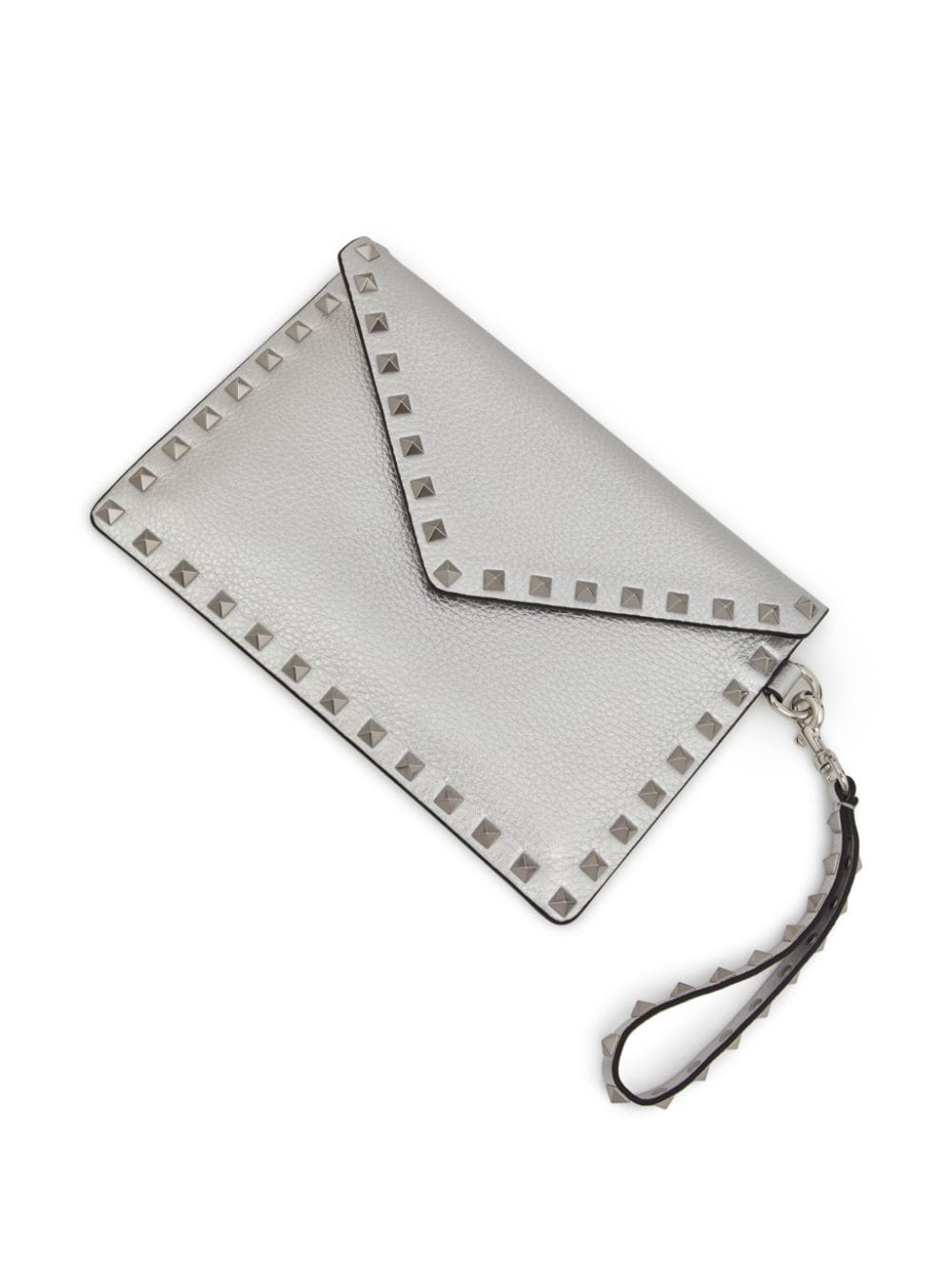 Shop Valentino Rockstud Metallic Clutch Bag In Silver