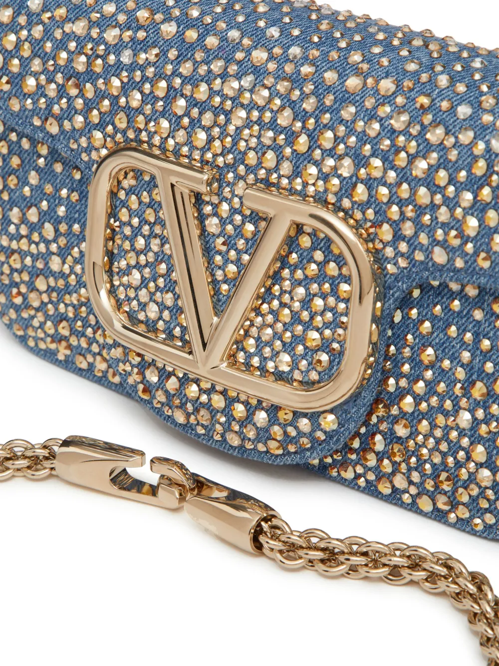 Affordable Valentino Garavani small Locò studded denim shoulder bag WOMEN