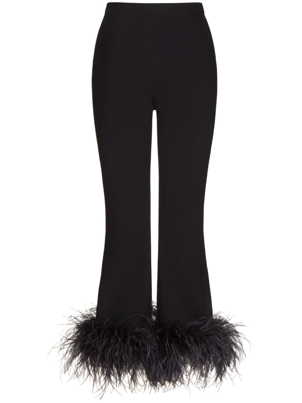 Shop Valentino Feather-trim Flared Trousers In Black