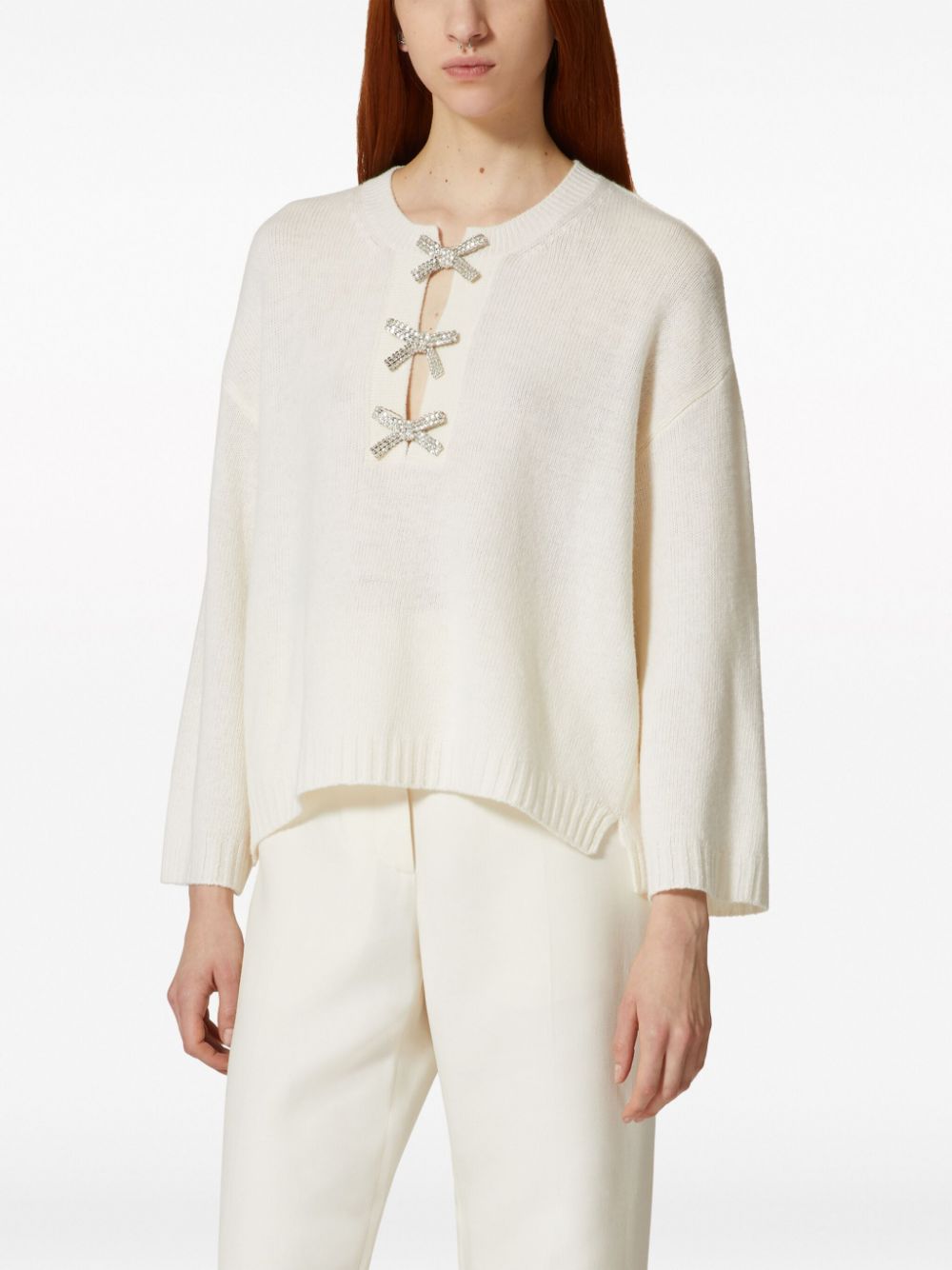 Shop Valentino Embroidered Wool Jumper In White