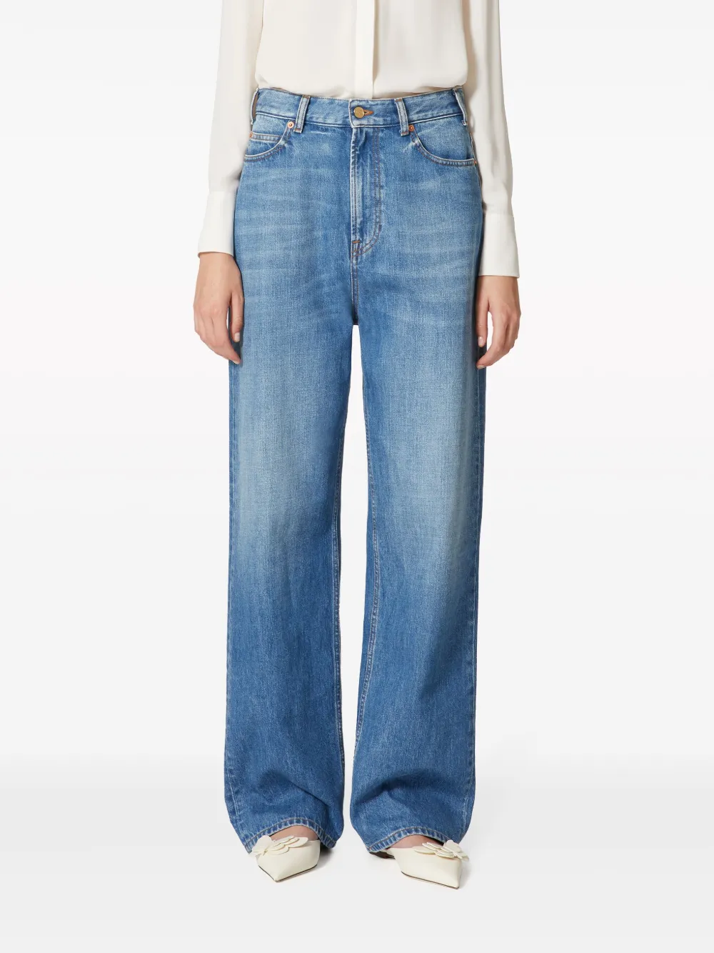 Shop Valentino Cotton Wide-leg Jeans In Blue