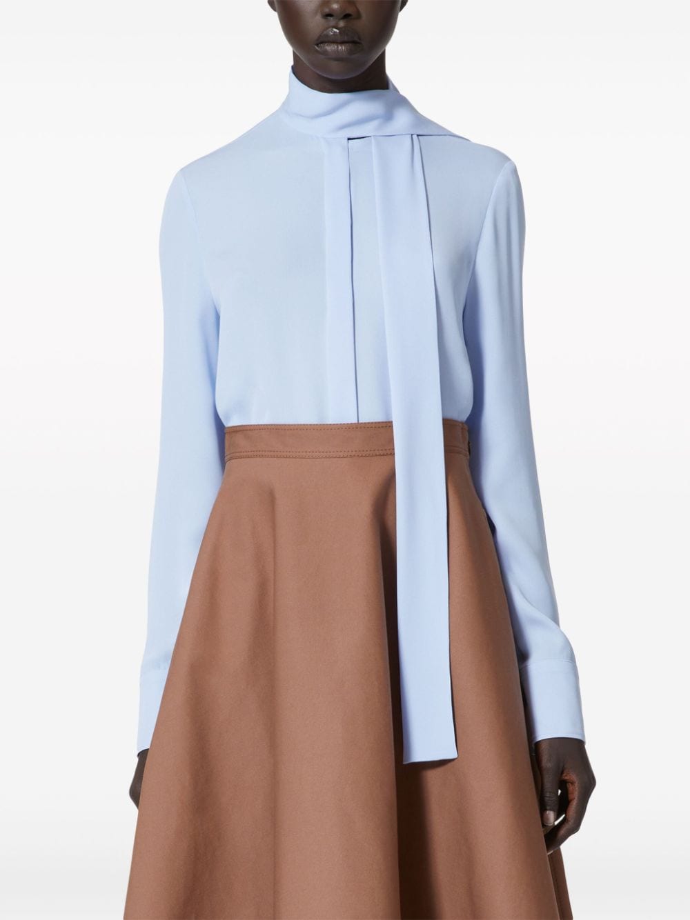 Shop Valentino Scarf-detail Georgette Blouse In Blue