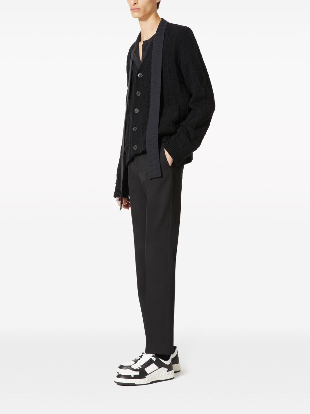Shop Valentino Grisaille Wool Trousers In Black